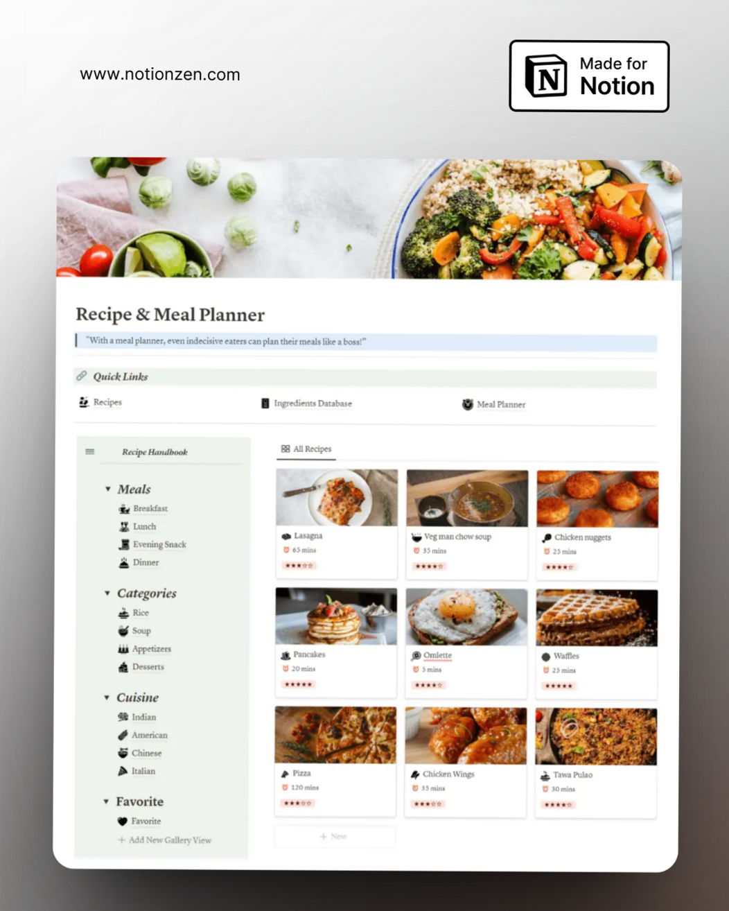 Notion Recipe & Meal Planner Template — 🌿 🤍 only tool for life admin
