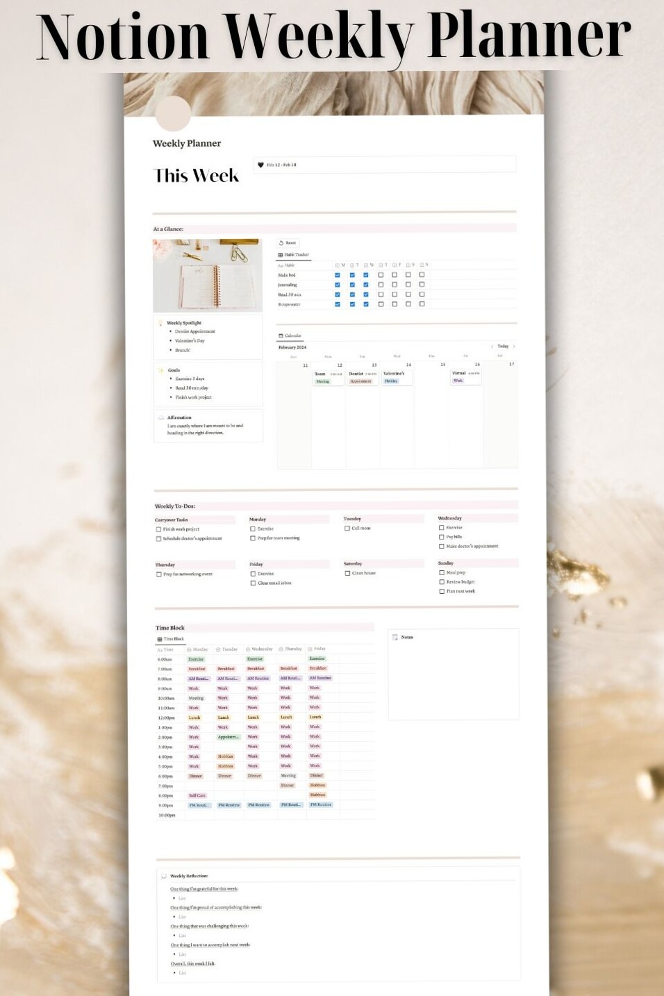 🤍 ☁️ Notion Weekly Planner Template for Productivity & Creativity | game-changing digital system