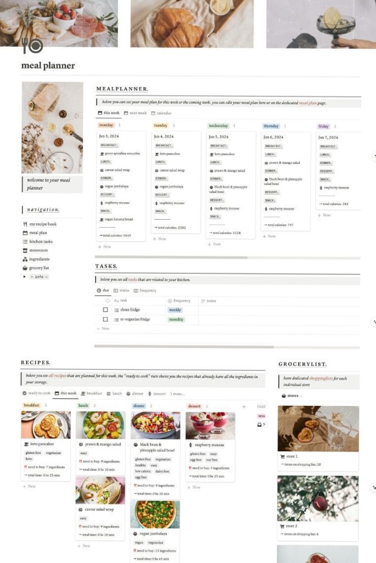 Organize Meals with Notion’s Ultimate Planner Template — ✨ ☁️ only tool for life admin