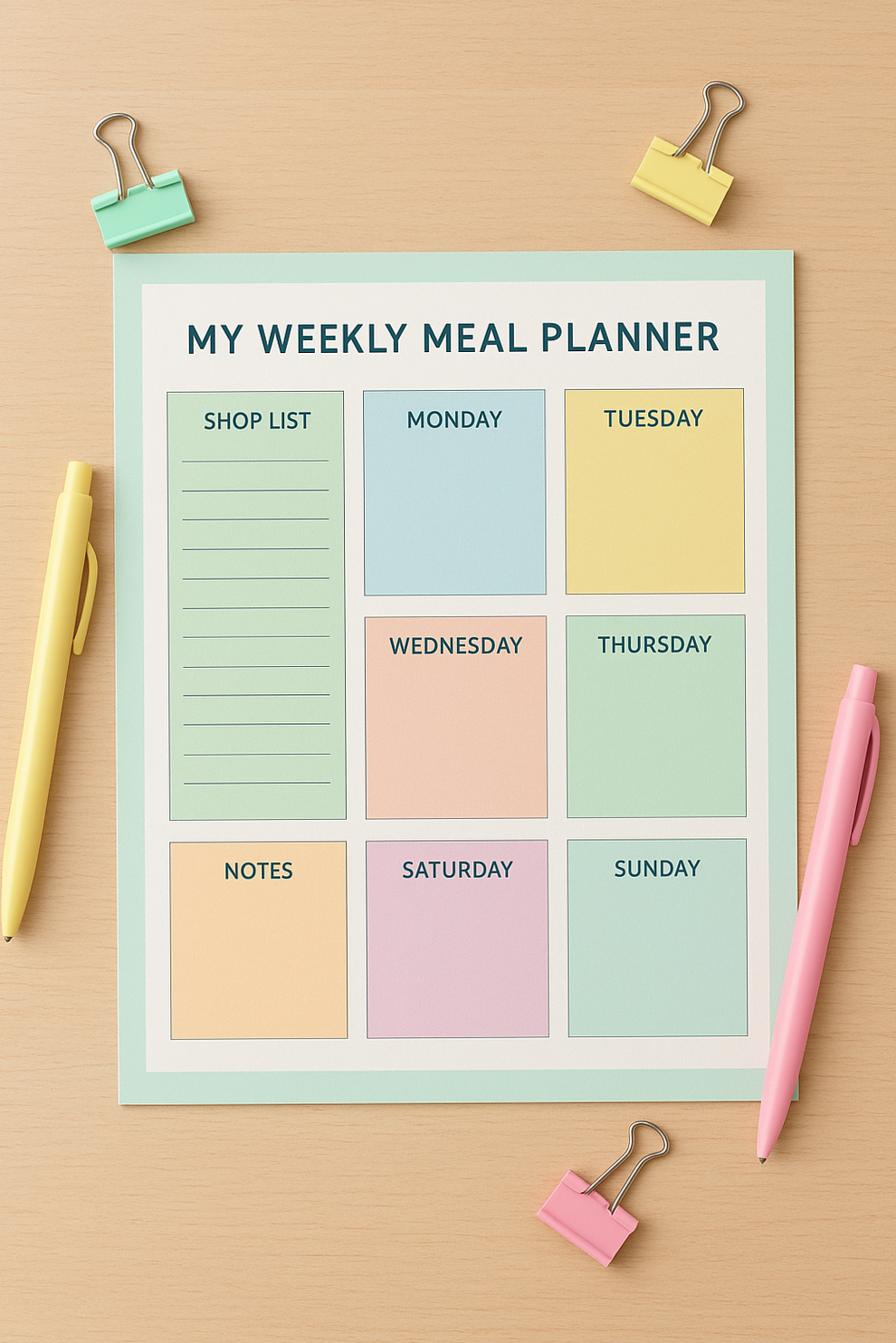 Pastel Weekly Meal Planner with Grocery List & Notes — ☁️ 🕯️ stay inspired all year long