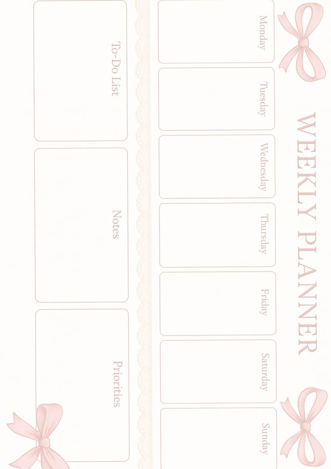 🎨 🖌️ Pastel Weekly Planner | Kawaii Bow To-Do & Priorities Printable | romanticize your routine