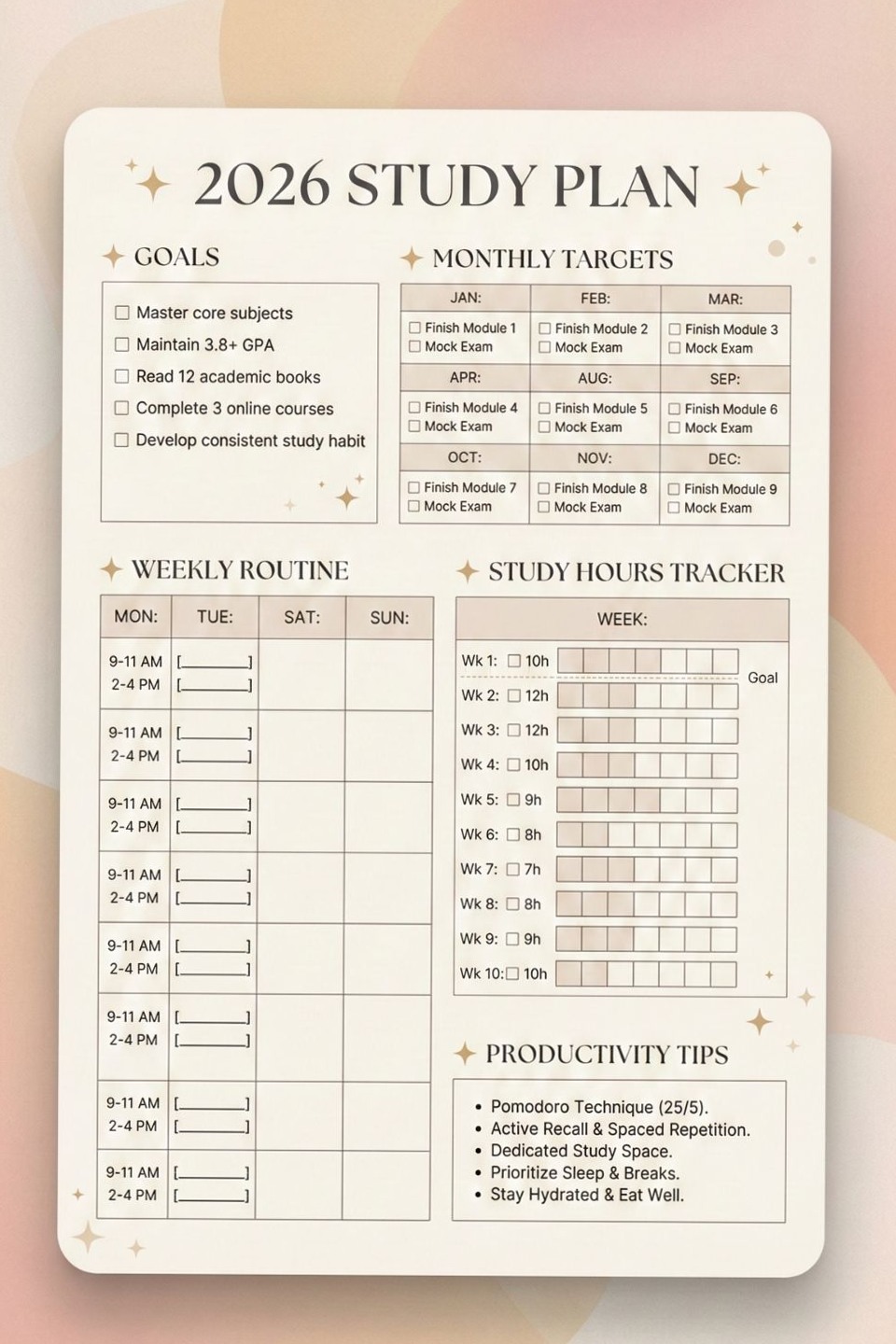 Pastel Weekly Study Planner for Creative Productivity — 🖌️ 🪄 romanticize your routine