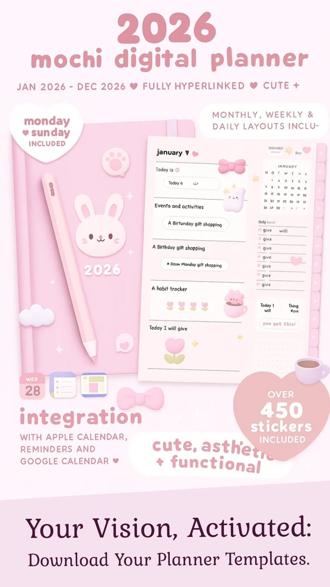 Pink Daily Planner for Aesthetic Bliss & Productivity — 🎀 🎀 secret to staying productive