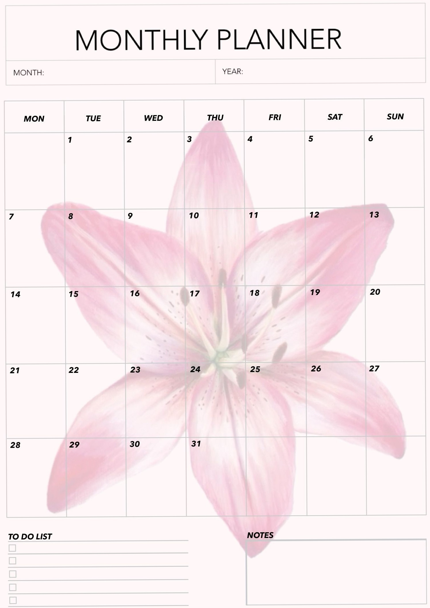 💍 💌 Pink Lily Monthly Planner Design 🎀 | stay inspired all year long