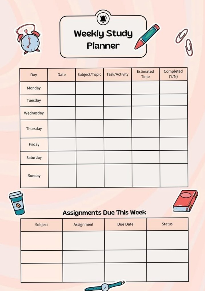 💌 🌸 Pink Retro Weekly Study Planner A4 | romanticize your routine