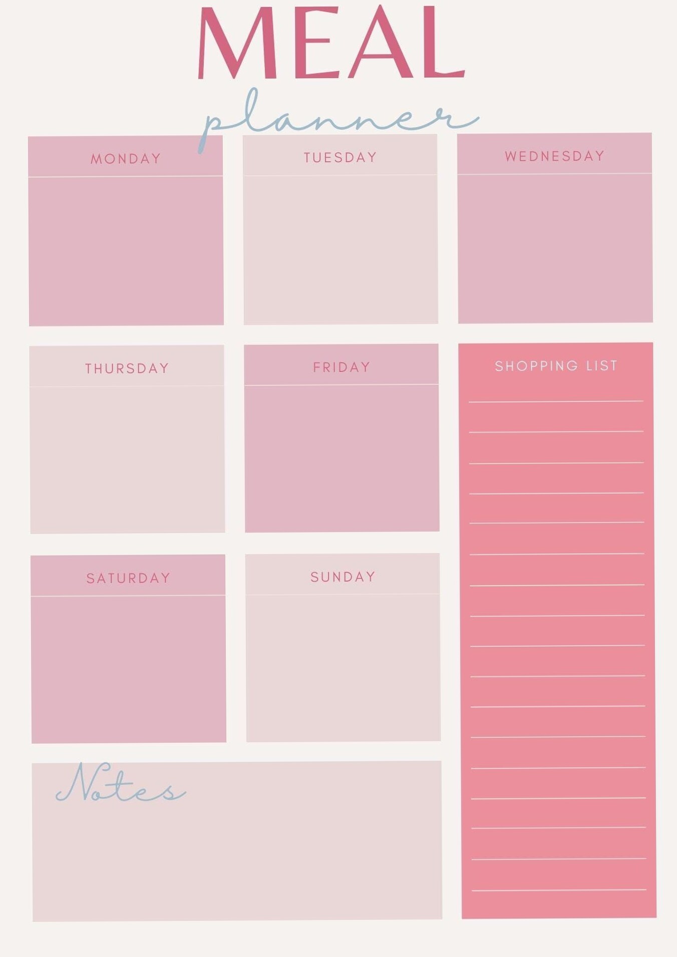 🖇️ 📝 Pink Weekly Meal Planner — Digital & Printable Design | romanticize your routine