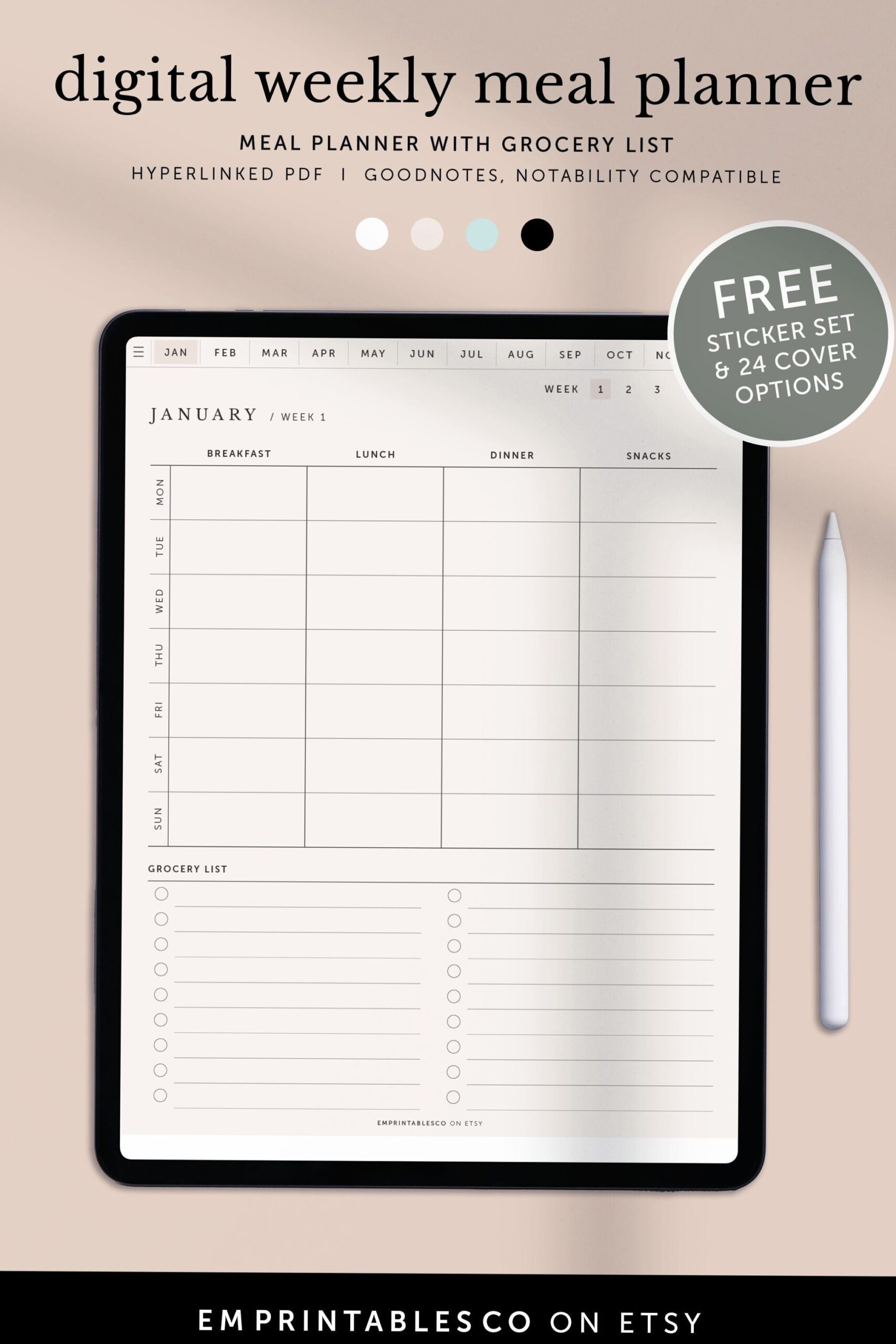 Plan meals digitally! Organize your week with style. — 💎 🖌️ romanticize your routine