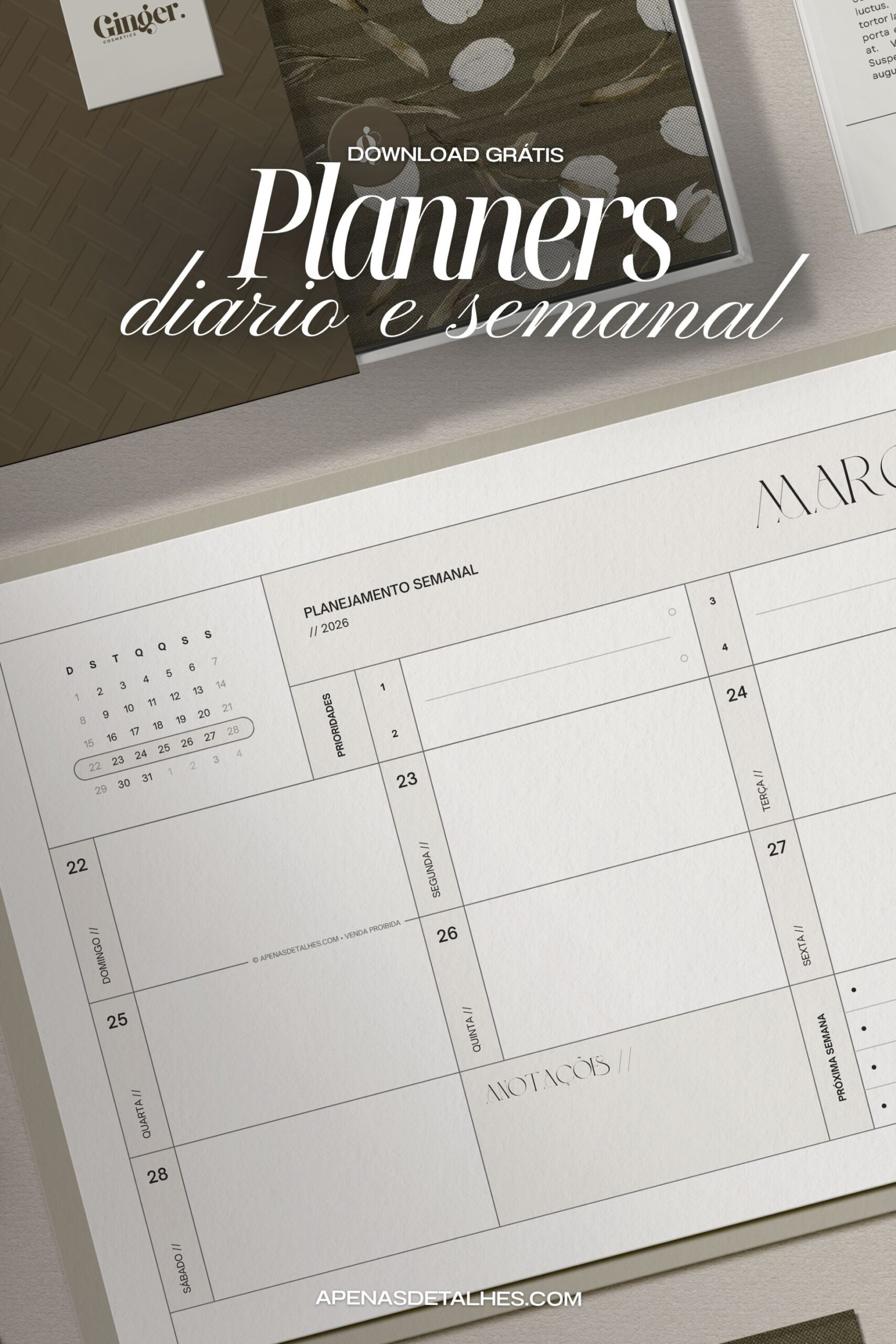 Planner Diário e Semanal 2026 Grátis para Baixar — 🥂 💍 dream life manifestation