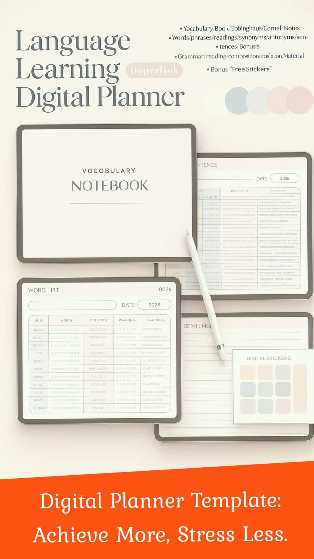 🍰 🍰 Planner Template Goodnote — Unlock Your Language Learning Potential | romanticize your routine