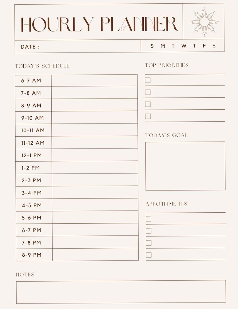🌸 🥂 Printable Hourly Planner Notion Template for Work | pro digital dashboard