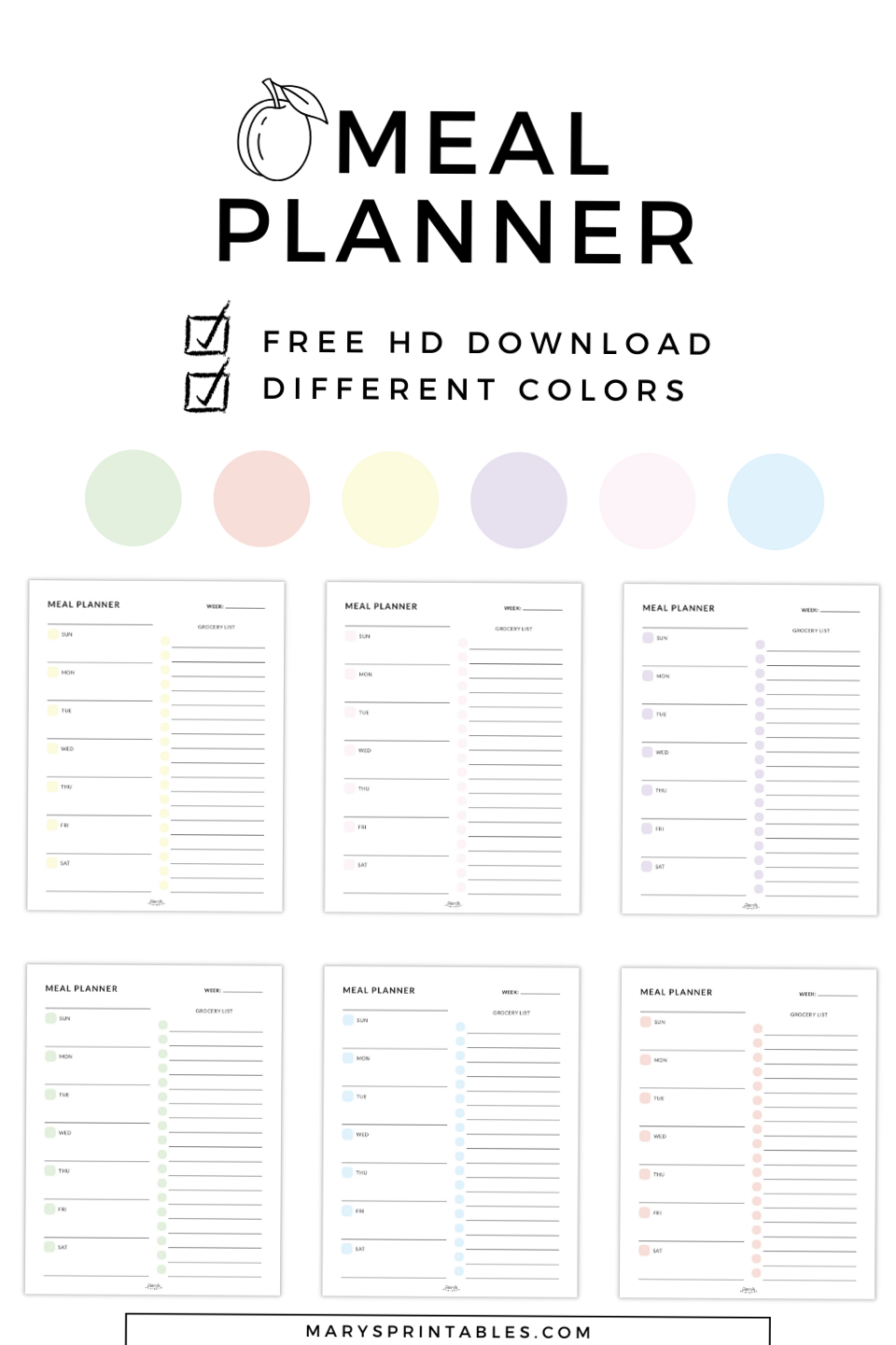 Printable Meal Planner — Cute Colorful Templates — 👰 💌 dream life manifestation