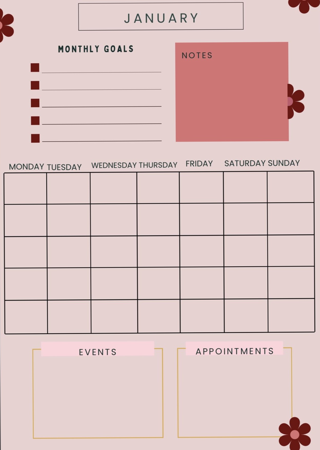 Printable Monthly Planner | Digital Productivity & Goal Tracker — 🌈 💎 stay inspired all year long