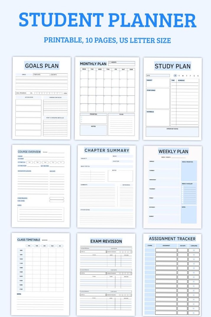 Printable Student Planner Bundle | 9-in-1 Study Organizers PDF — ✨ 🕯️ stay inspired all year long