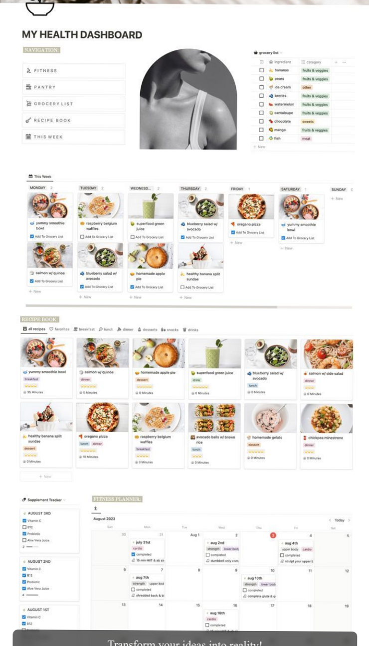 💎 🪄 pro digital dashboard: DIY Notion Fitness & Meal Planner 2024 – Free Trial