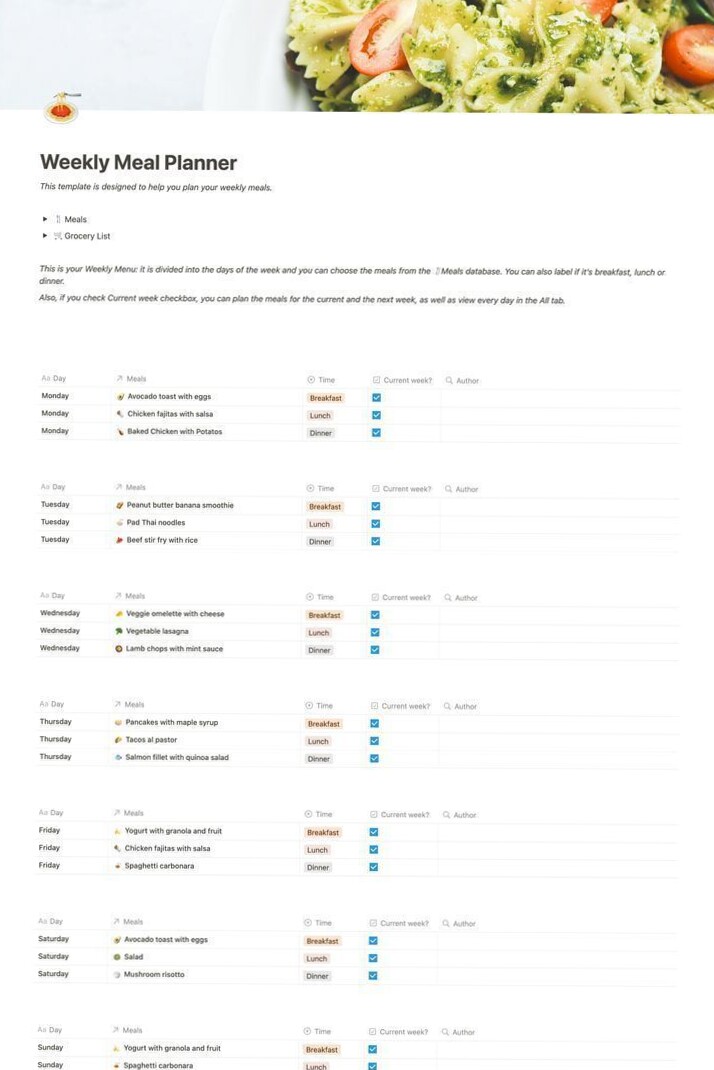 🥂 💌 pro digital dashboard: Free Digital Meal Planner Template for Notion — Plan Your Week in Minutes
