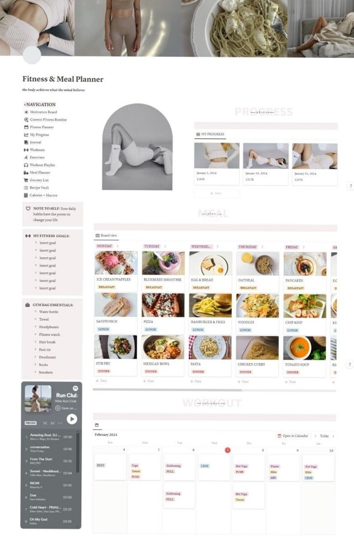 💎 💎 pro digital dashboard: Meal & Workout Planner Notion Template