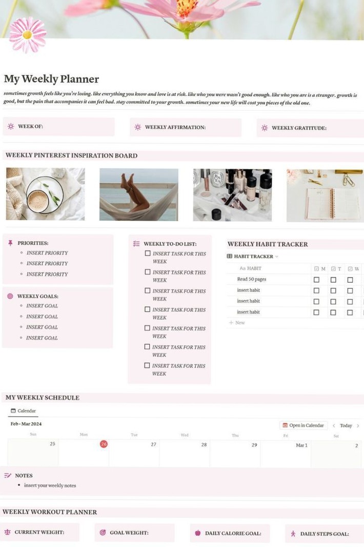 ☁️ ☁️ pro digital dashboard: Minimalist 2024 Weekly Planner | Notion Aesthetic Design