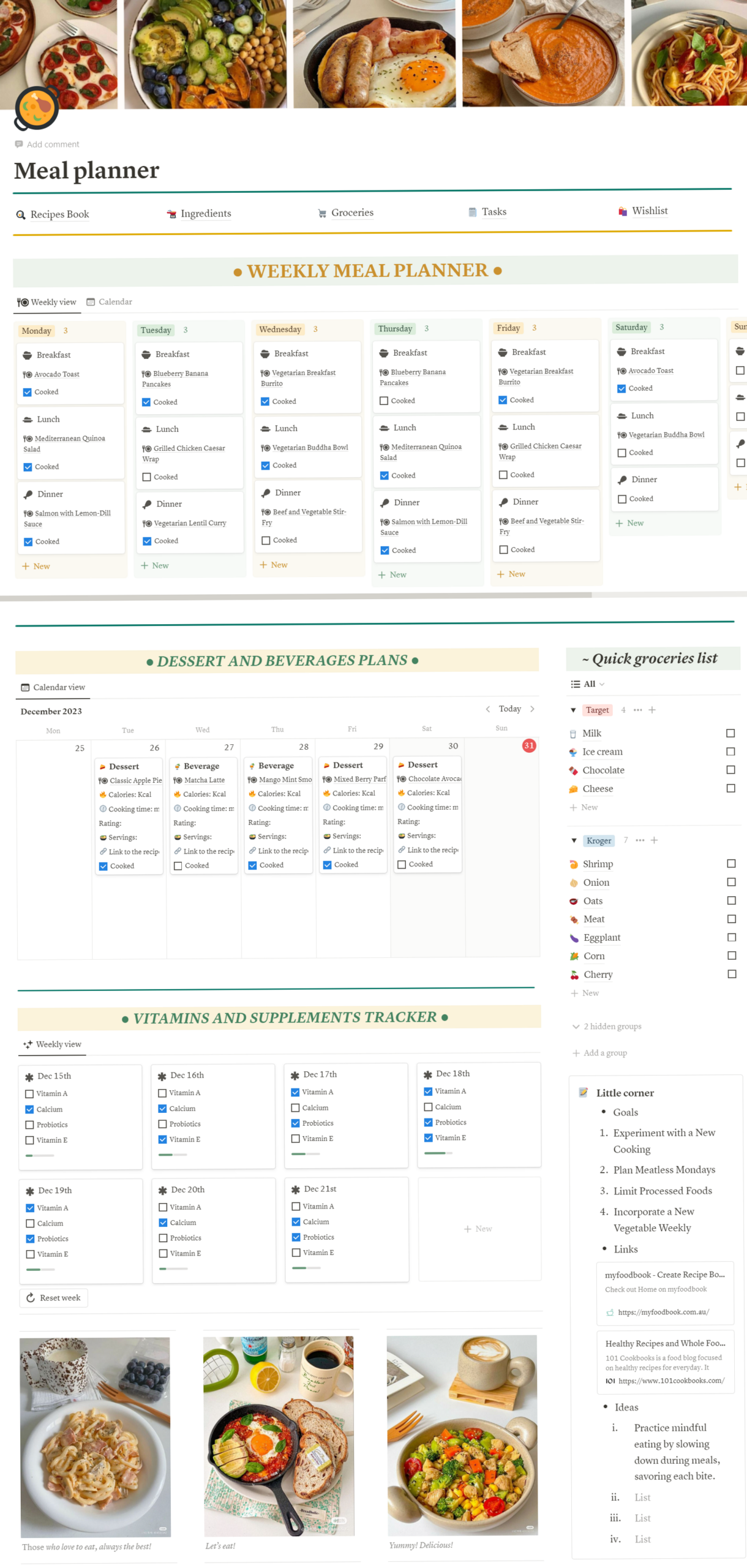 ☁️ 🕯️ pro digital dashboard: Notion Meal Planner Template for Creative Minds