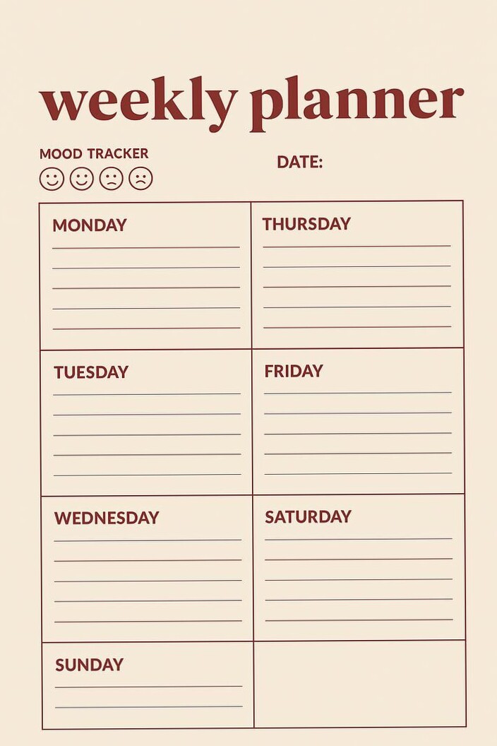 Red Weekly Planner Template for Digital Design & Creativity — 🖇️ 📅 romanticize your routine