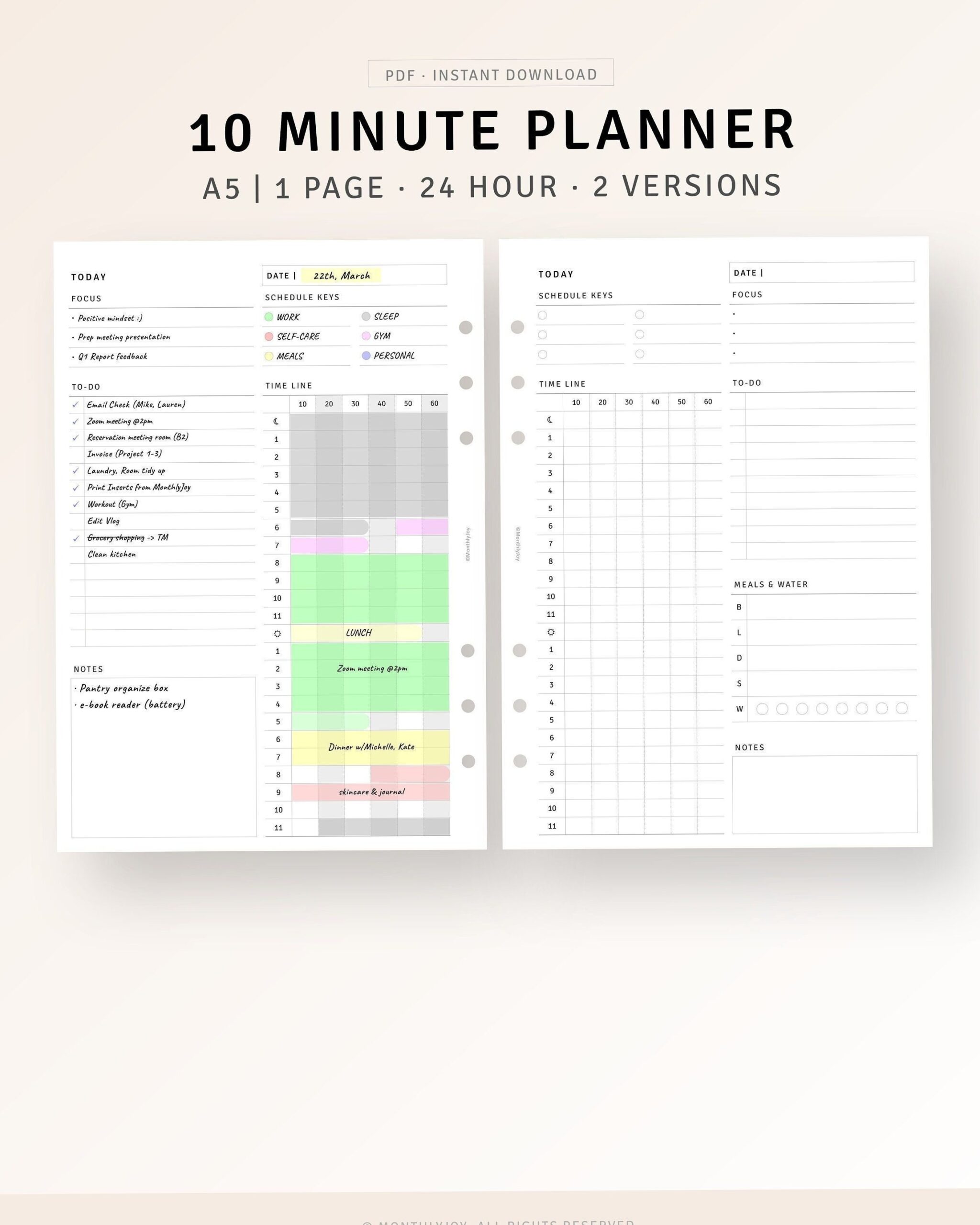 🪄 📍 romanticize your routine: 10 Minute Daily Planner — A5 Size Printable Planner