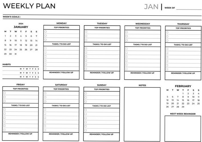 📊 📌 romanticize your routine: 2026 Weekly Planner Landscape | Printable Digital Design Asset