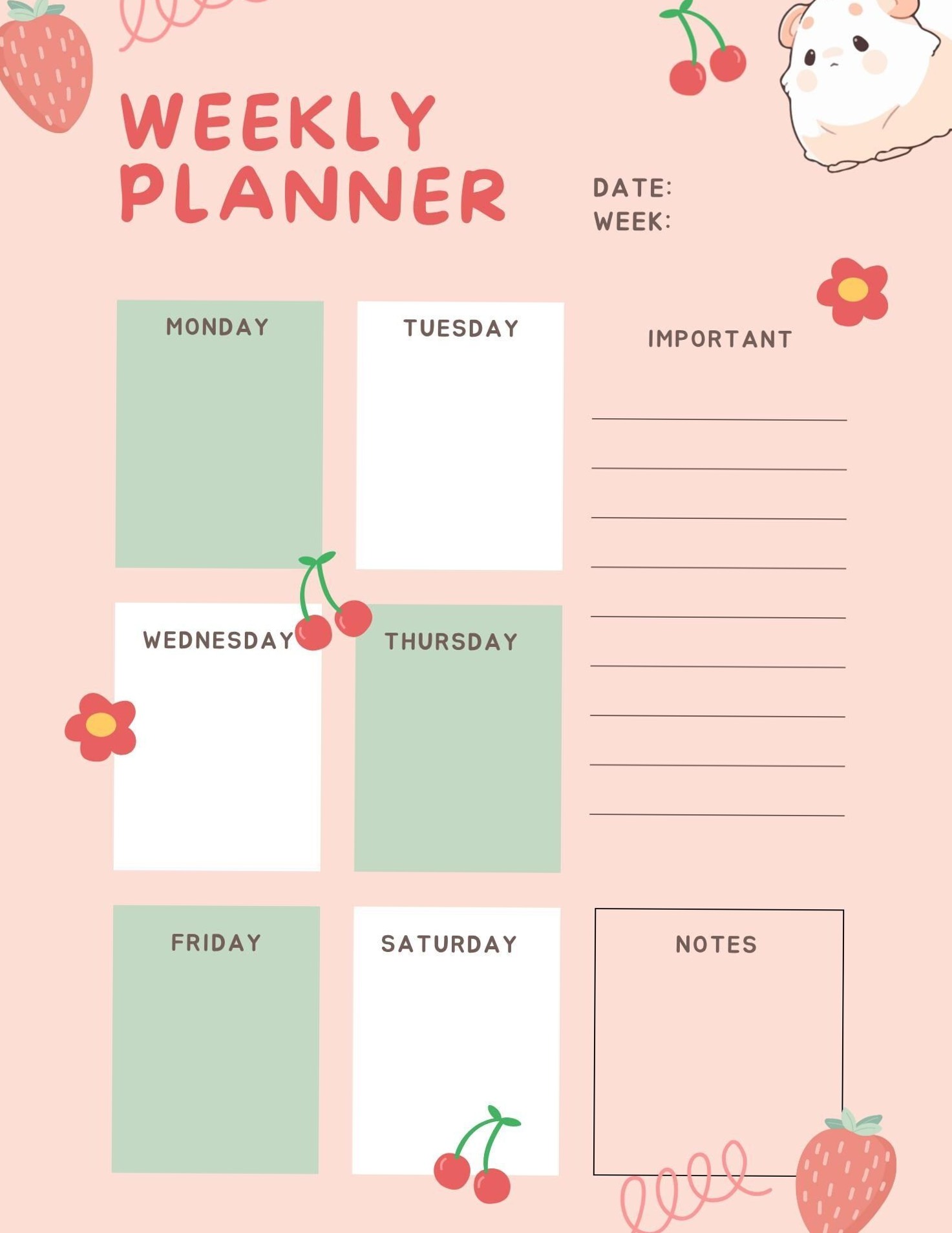 🎀 ✨ romanticize your routine: Pastel Pink Kawaii Planner with Strawberry & Hamster