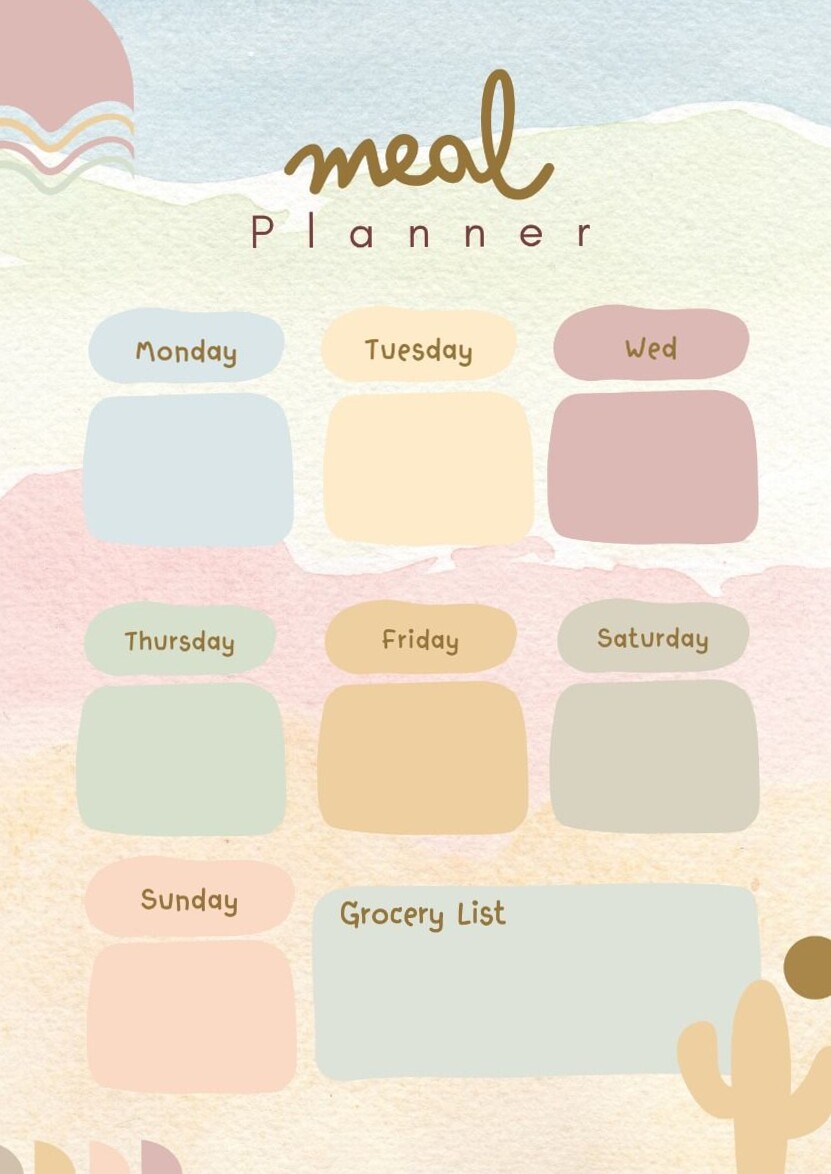 🥂 🥂 romanticize your routine: Pink & Blue Feminine Meal Planner A4 Design