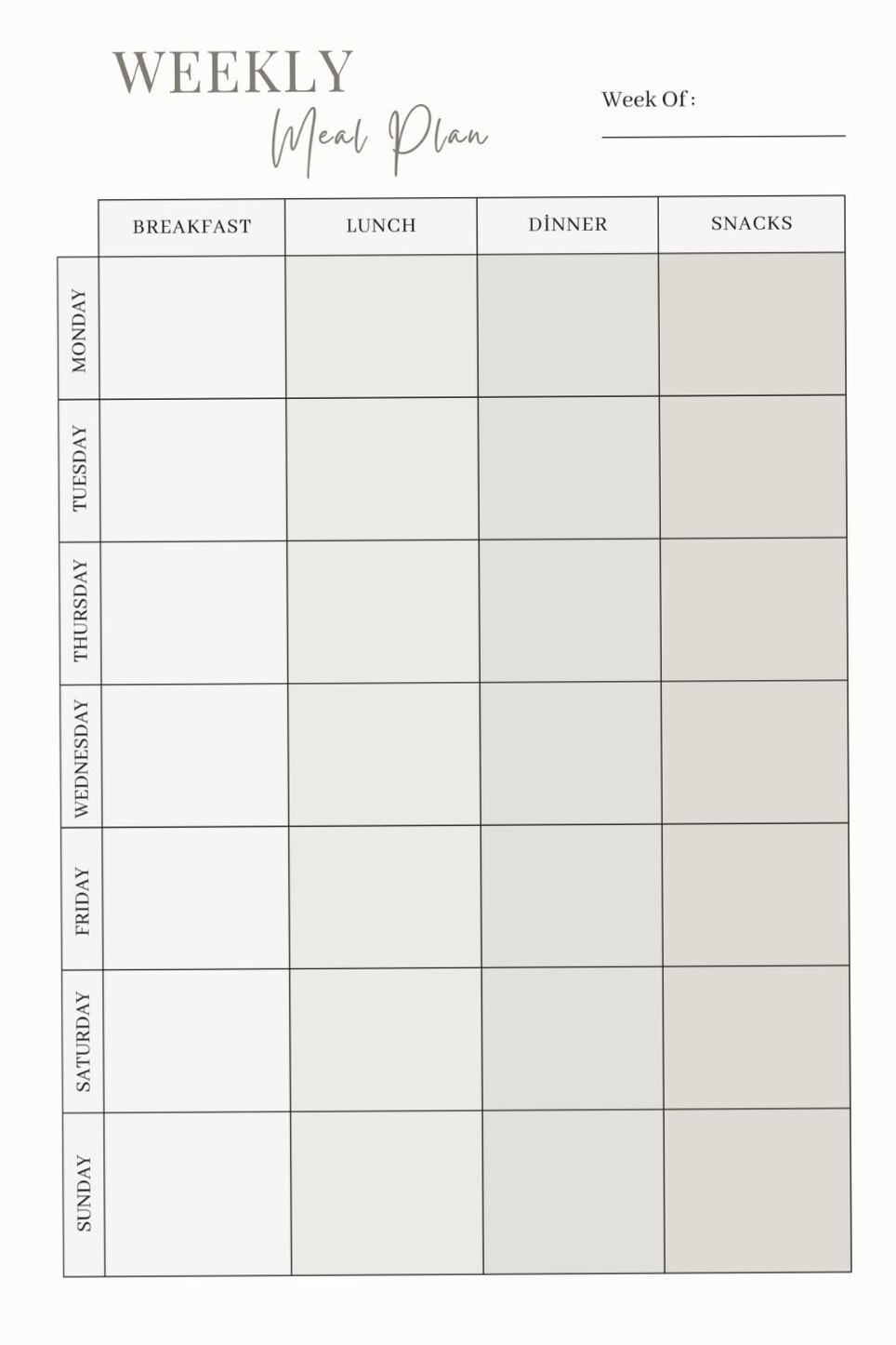 📁 📊 romanticize your routine: Stay Organized with This Printable 5-Day Weekly Meal Planner Template