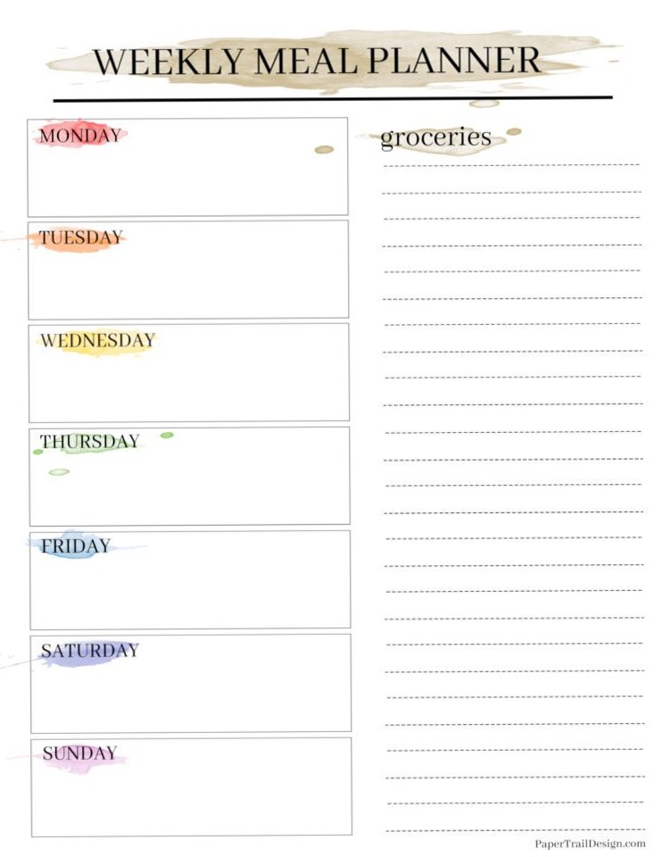 ☁️ ☁️ romanticize your routine: Watercolor Weekly Meal Planner & Grocery List | Paper Trail Design