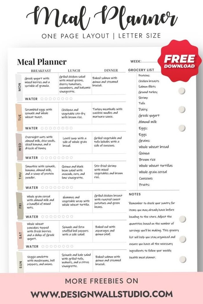 🎨 🎨 romanticize your routine: Weekly Meal Planner Printable | Organized Meals Design