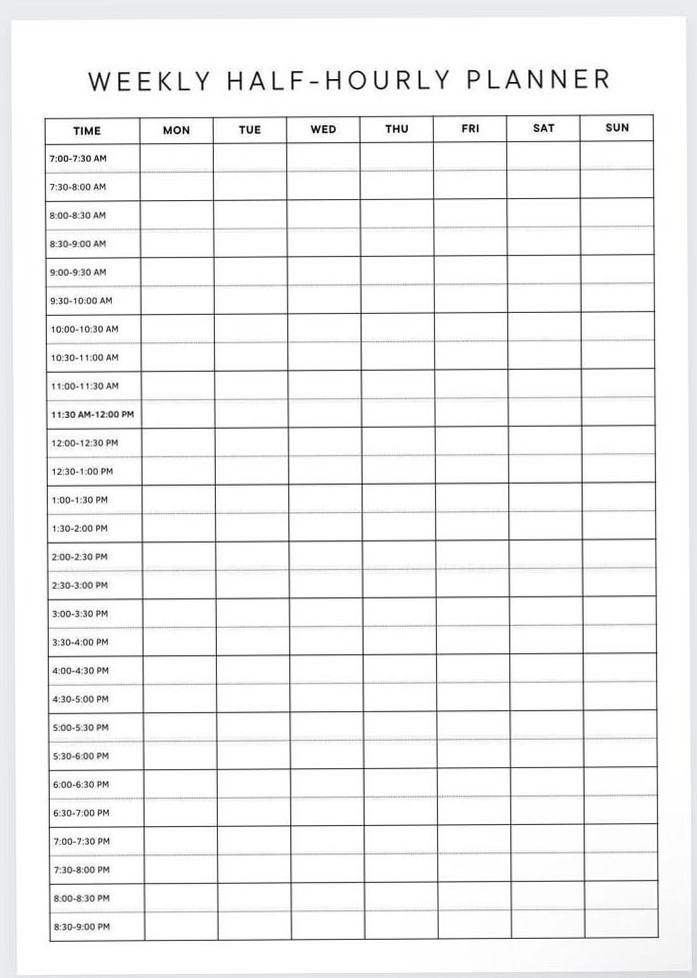 🌸 💌 romanticize your routine: Weekly Half-Hour Planner & Time Blocking Printable