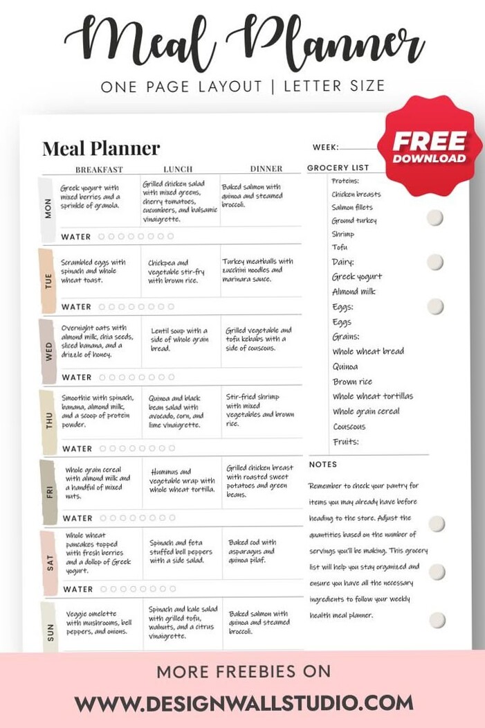 💍 🌸 romanticize your routine: Weekly Printable Meal Planner | Digital Design | Creative Planners | Organize Your Meals