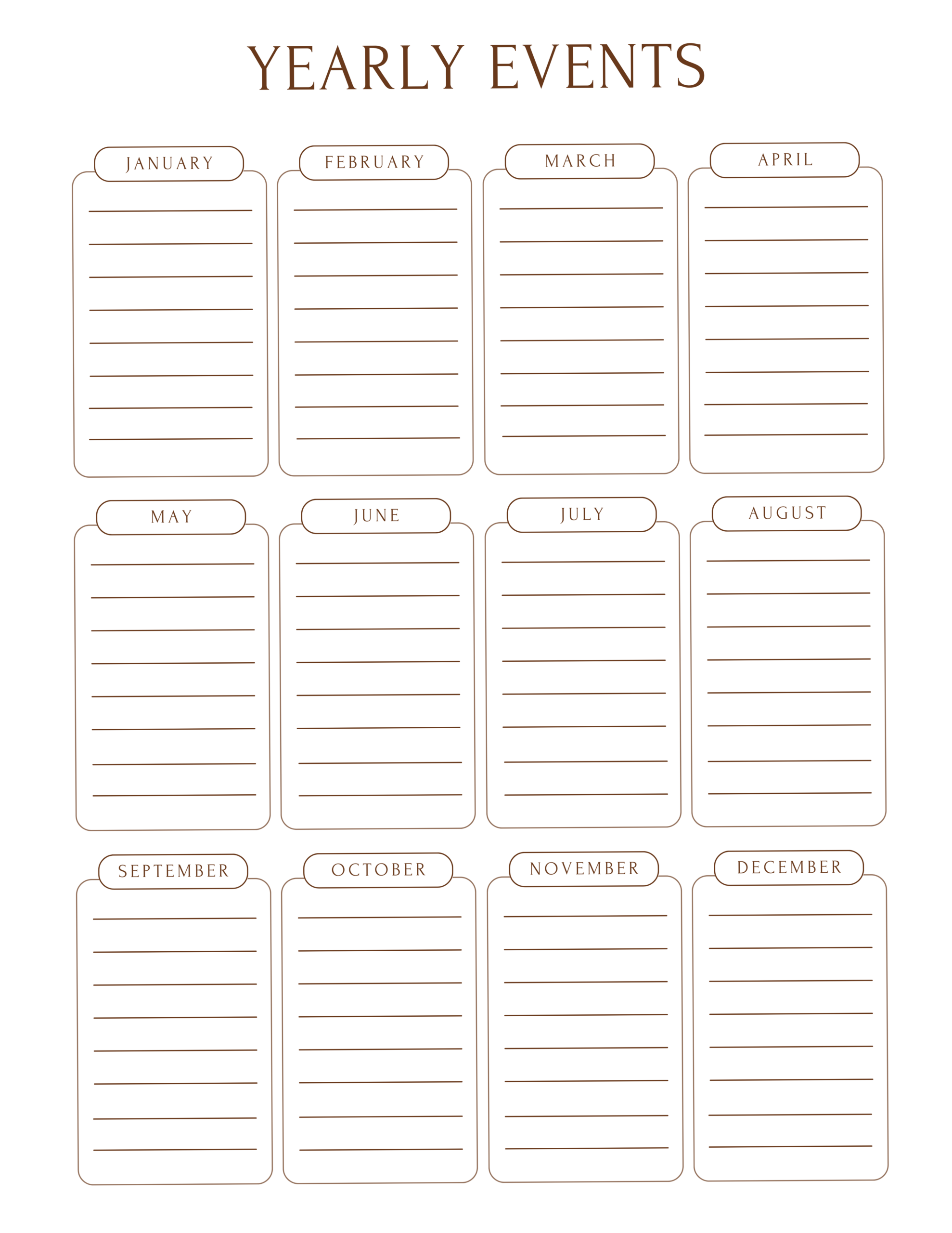 🕯️ 🤍 romanticize your routine: Yearly Events Planner for Creative Routines