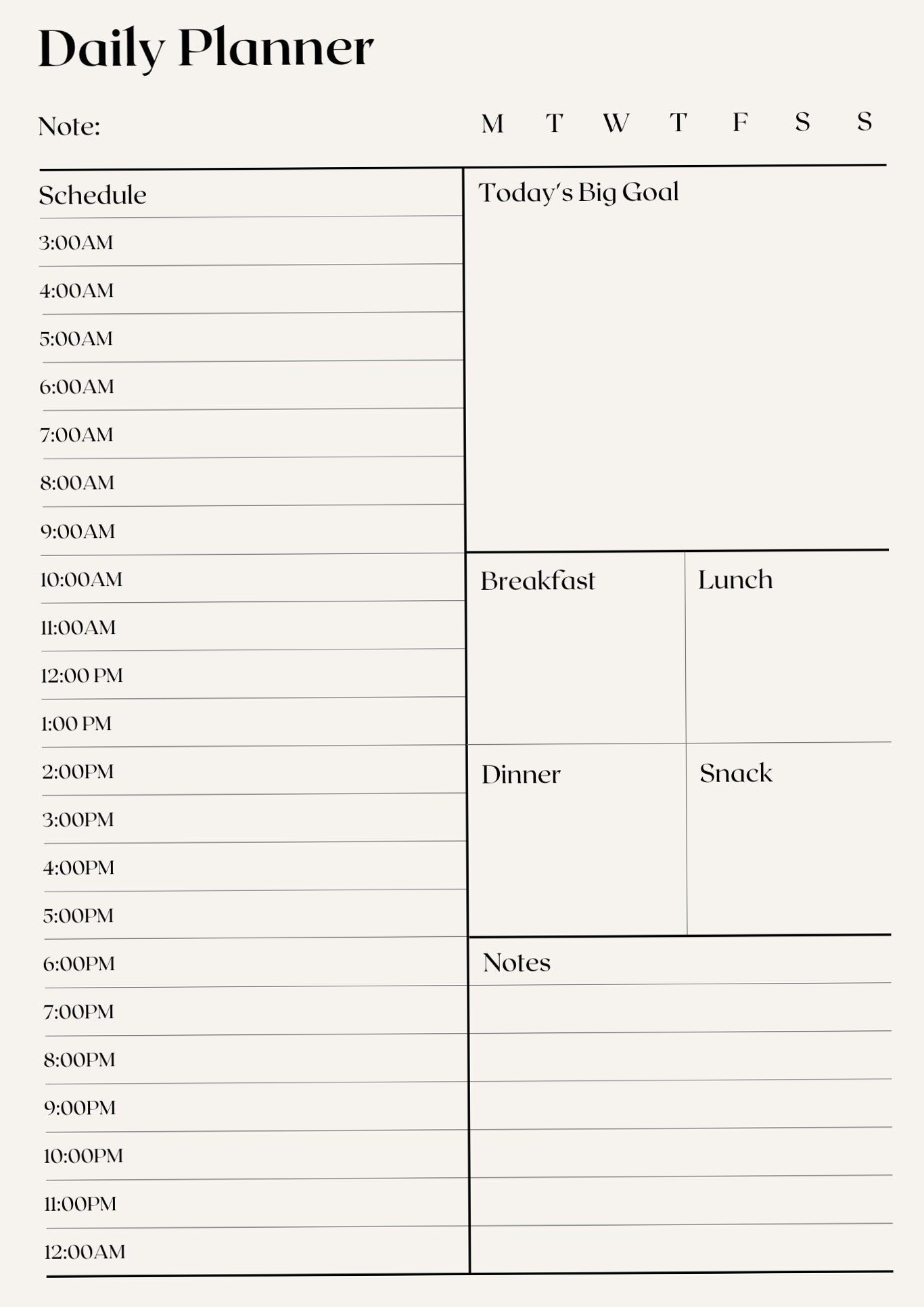 🌸 🥂 secret to staying productive: Printable Minimalist Daily Planner for Productive Days