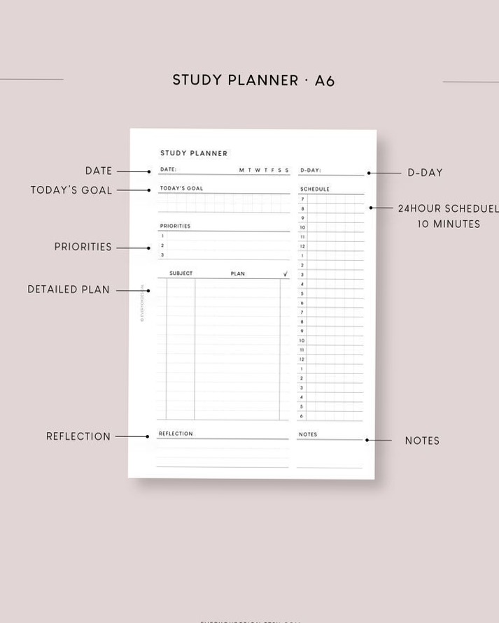 🥂 🥂 secret to staying productive: Student Study Planner A6 | 24-Hour 10-Min Schedule