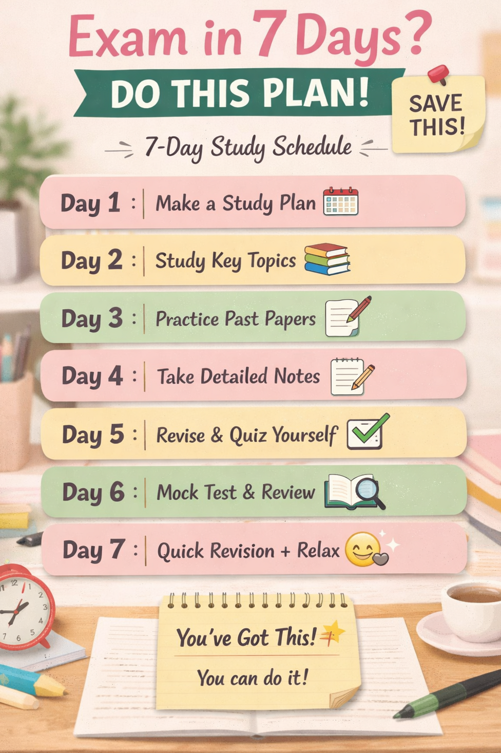 📁 📁 secret to staying productive: 7-Day Study Plan for Exam Success 📚✨