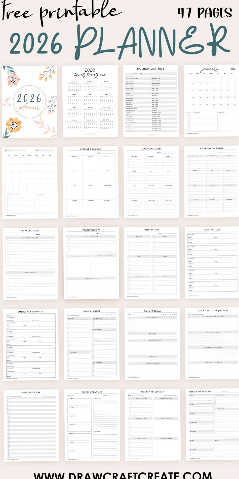 📌 📌 secret to staying productive: 2026 Planner Printable: 47 Beautiful Pages Free