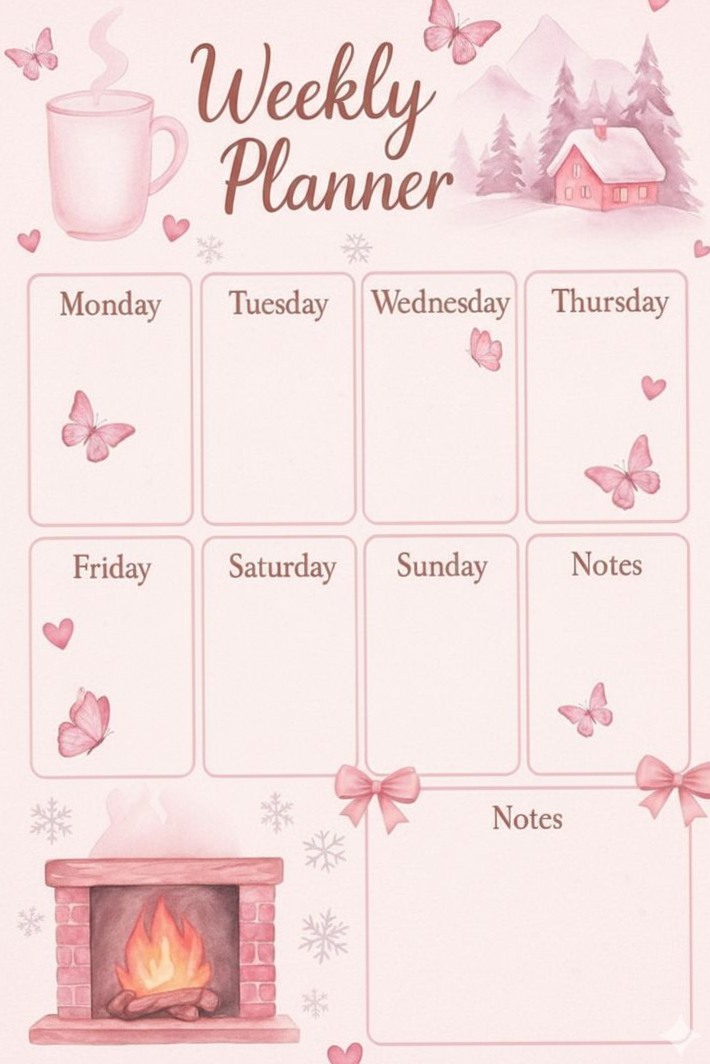 🤍 ☁️ secret to staying productive: Pink Cozy Weekly Planner | Cute Aesthetic Printable