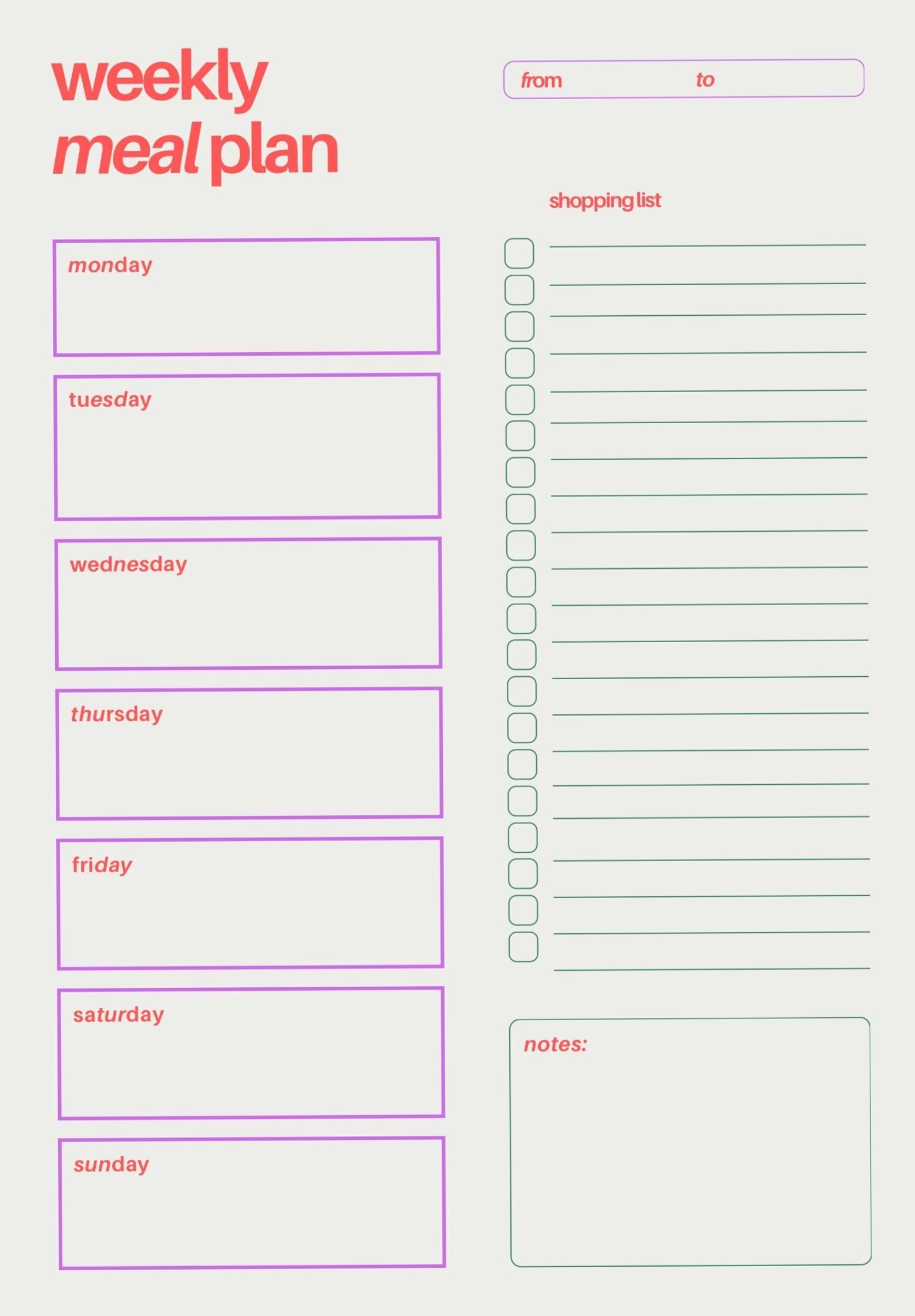 🌸 🌸 secret to staying productive: Weekly Meal Planner — A4 Editable PDF with Grocery List