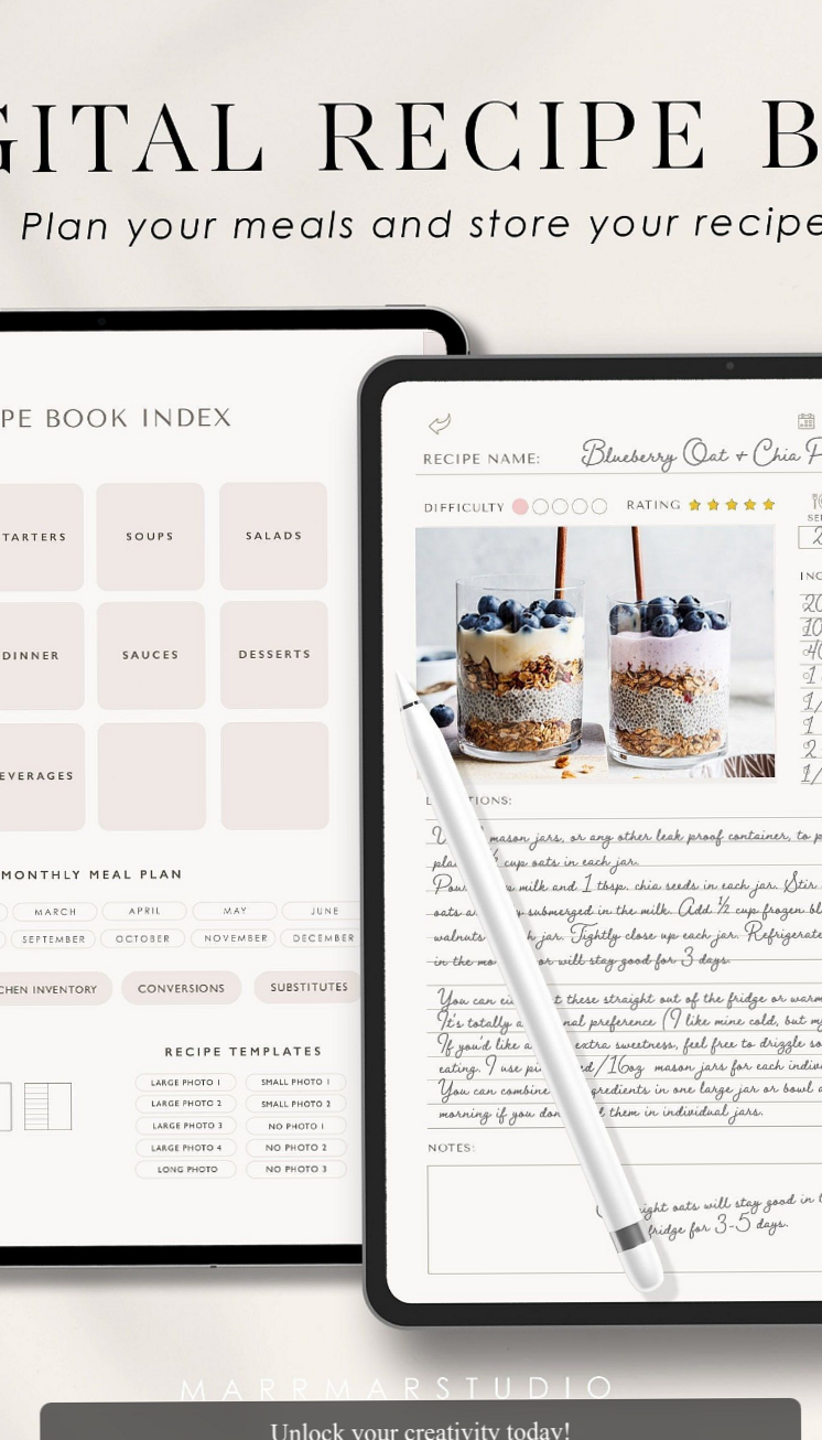 💌 🥂 secret to staying productive: Digital Cookbook Aesthetic: Recipe Book & Meal Planner for iPad GoodNotes