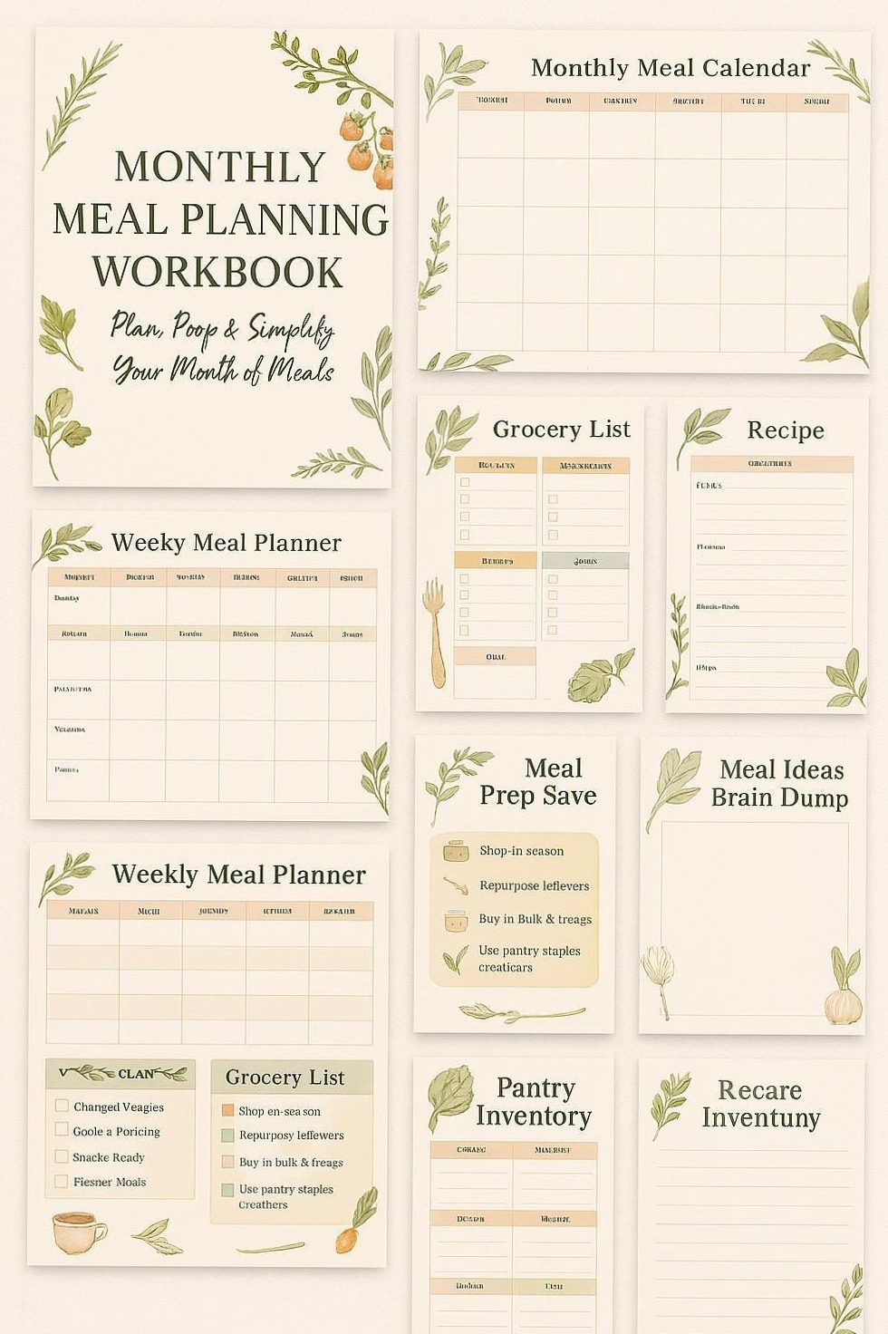 🕯️ ☁️ secret to staying productive: Monatliches Arbeitsbuch für die Essensplanung (Earthy Tones Edition) | Google Sheets Digitale Vorlage