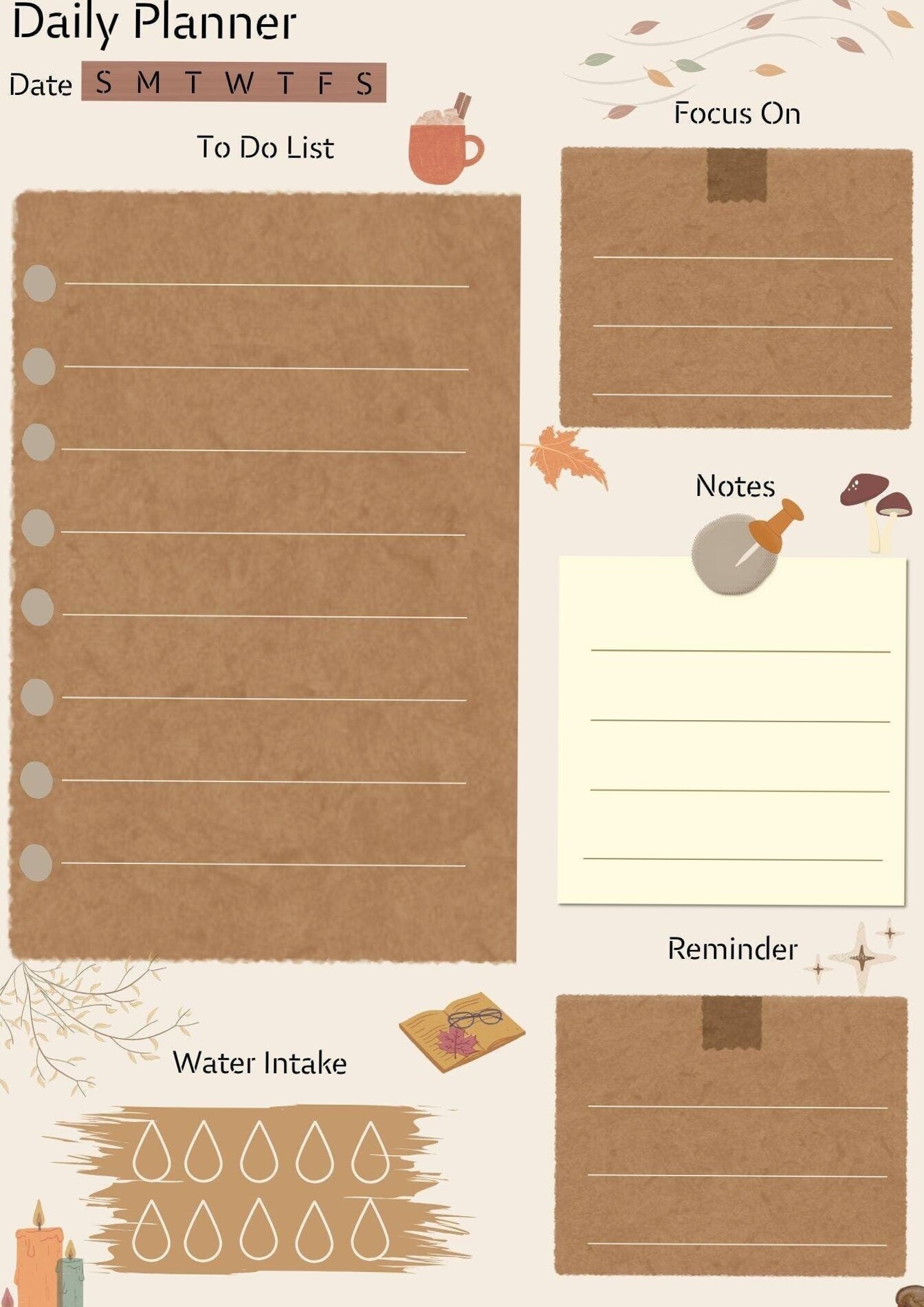 🥂 💌 secret to staying productive: Fall Printable Daily Planner for Healthy Habits