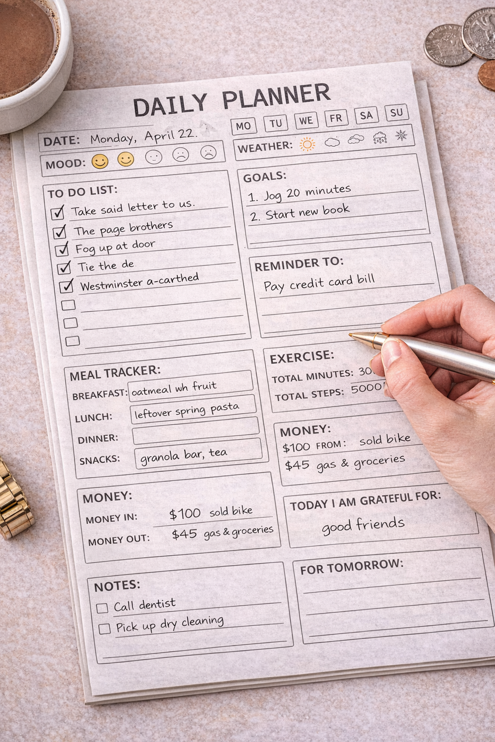 📍 💎 Self Improvement Planner PDF | Daily Goals & Gratitude Tracker | essential planning guide