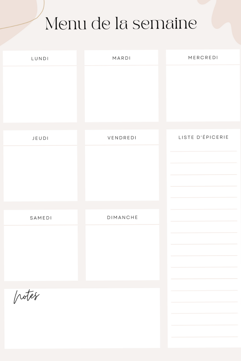 Semaine de Menu Imprimé Créatif — 💎 🌈 dream life manifestation