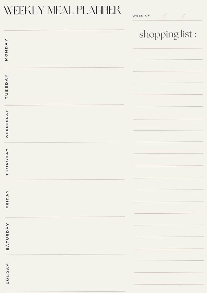 Simple Digital Meal & Grocery Planner for Weekly Organization — 🎨 🌈 dream life manifestation