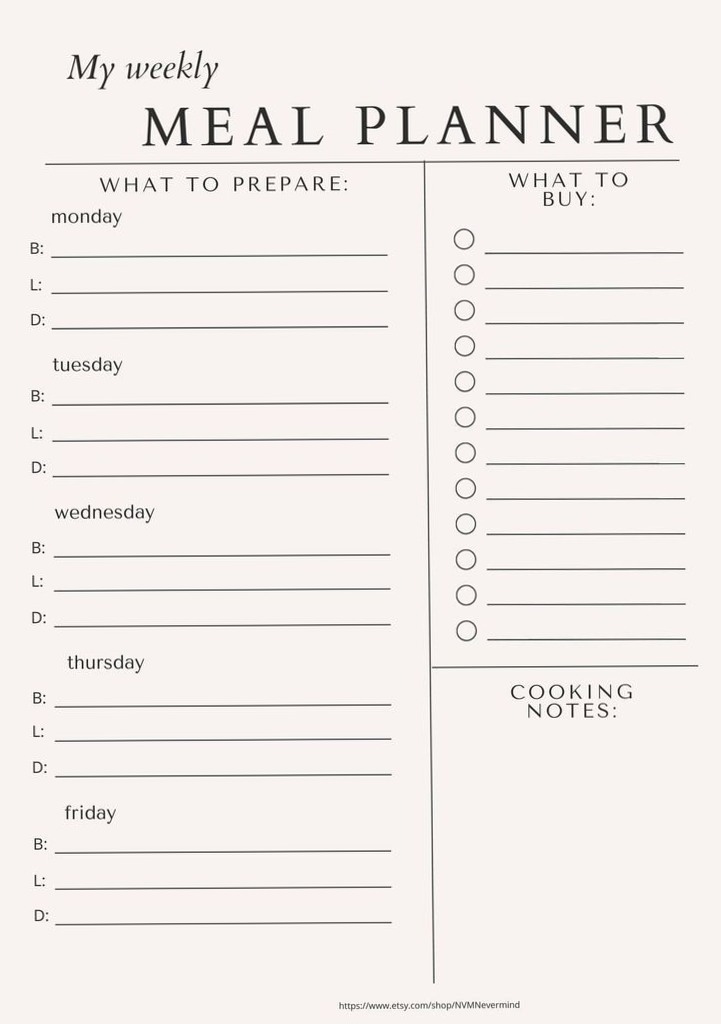 Simple Weekly Meal Planner — Printable & Editable Design — 🖌️ 🖌️ dream life manifestation