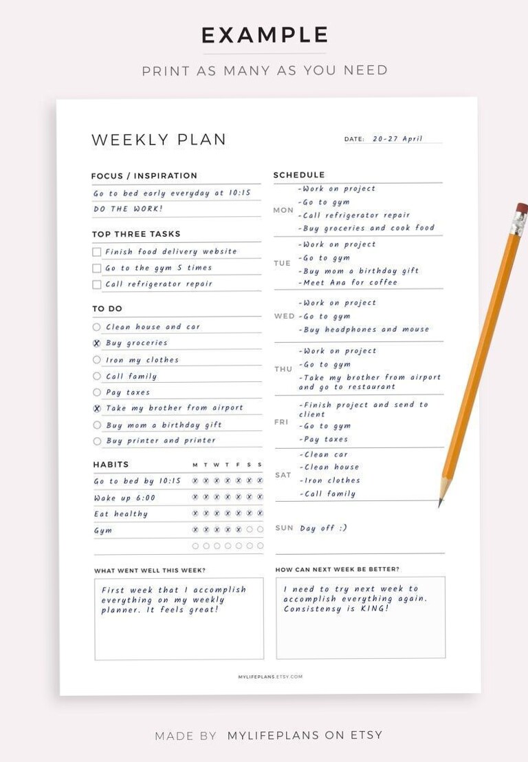 Simple Weekly Planner Printable PDF for Work & Life — 🌈 📍 secret to staying productive