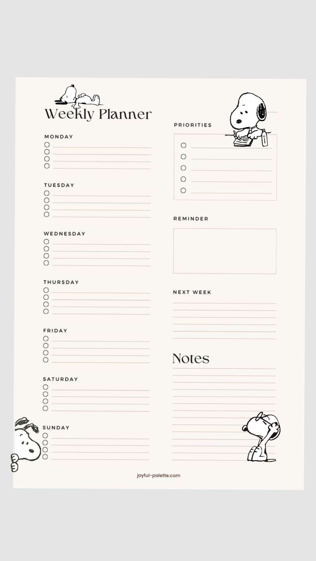 Snoopy Weekly Planner | Digital Design & Creative Planners — 🪄 📍 dream life manifestation