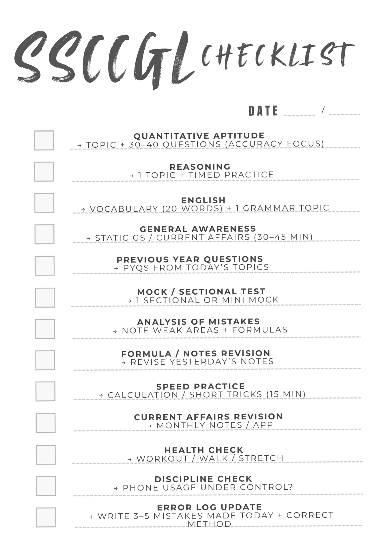 SSC CGL 2026 Daily Study Planner | Creative Checklists & Routines — 🎀 ✨ no-stress tracker