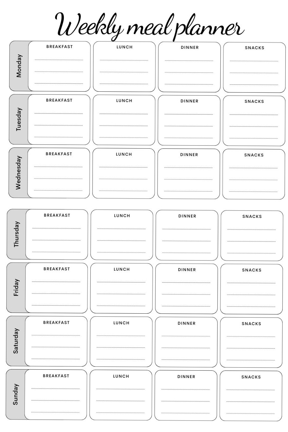 🎀 🤍 stay inspired all year long: Weekly Meal Planner | Digital Design & Creative Assets